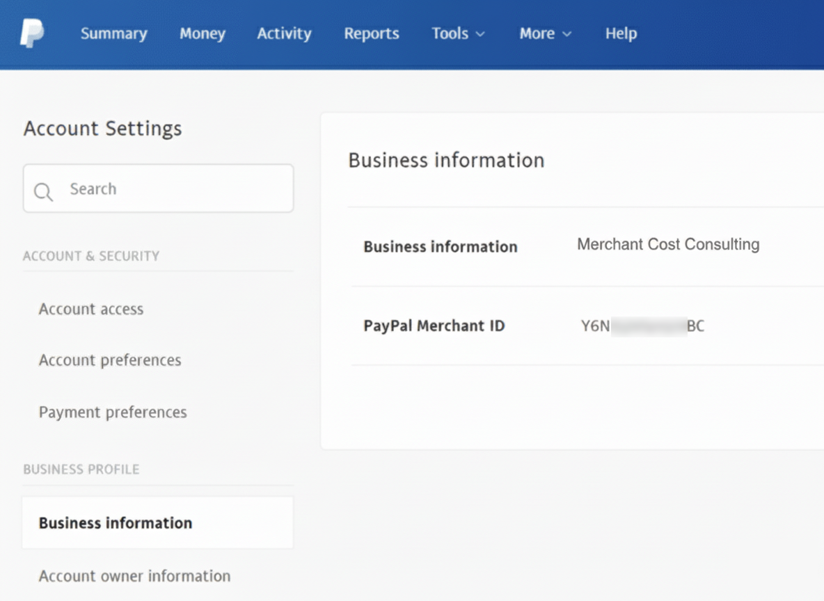 PayPal Merchant ID example